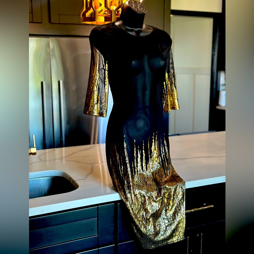 A-13 Black & Gold Sheer Dress